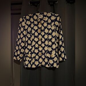 Leslie Fay Navy and Cream Floral Blazer